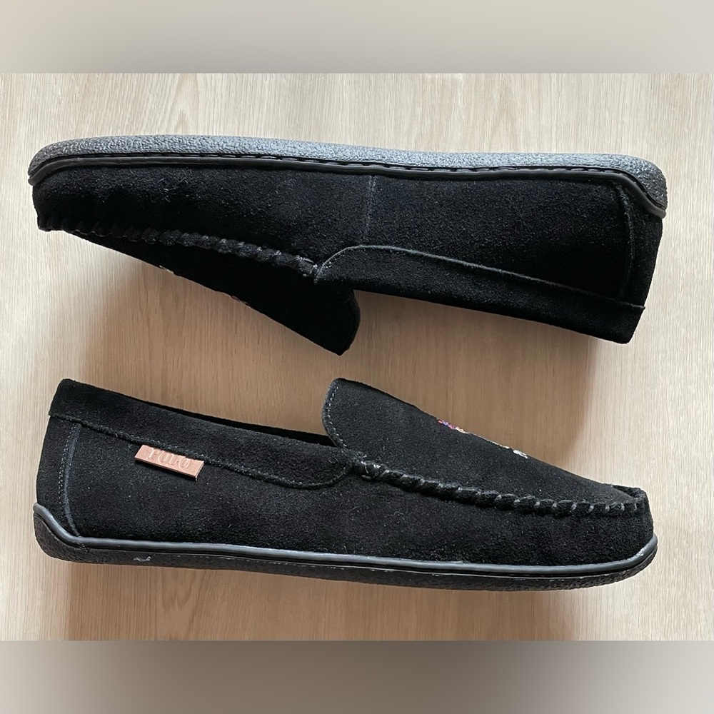 Polo Ralph Lauren Collins Bear Suede Memory Foam Moccasin Slippers Mens Sz 8 - Picture 2 of 7